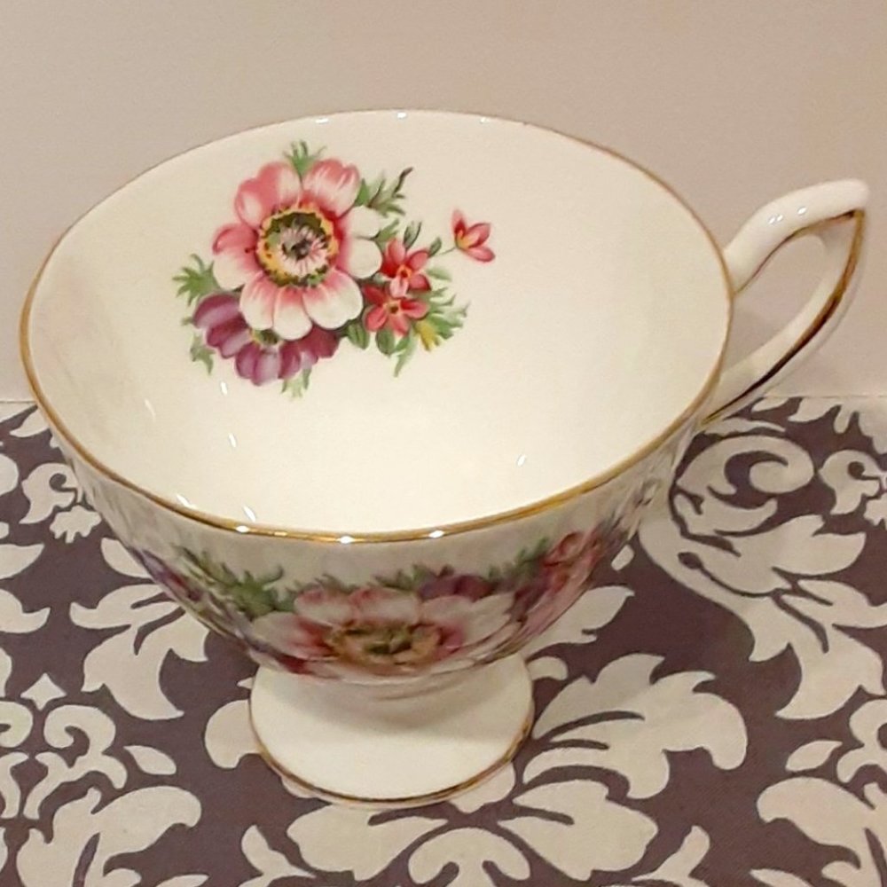 Antique Teacup w/Pink & Purple Flowers  A6